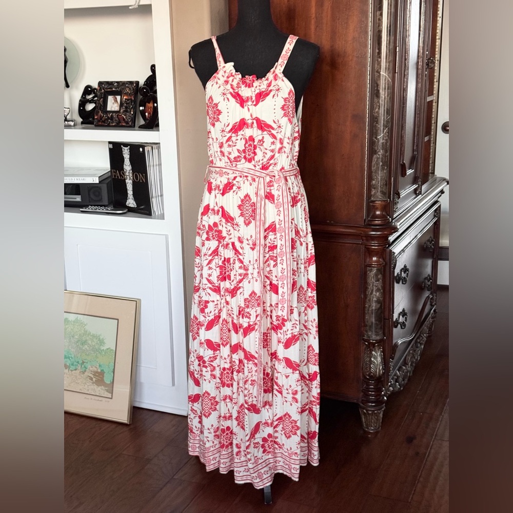 Blu Pepper Bird Print Red and White Maxi Dress